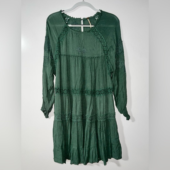 Free People Women’s Dress, Multi Tier, Embroidered, Lace, Balloon Sleeve, Sz Lg. - Picture 1 of 13